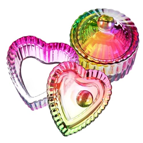 Veemoon 2 Stück Glas Dappen Schalen mit Deckel Herz Rundform Robuste Nagelkunst Behälter für Flüssigkeiten Pulver Perlen und Schmuck zur Stilvollen Aufbewahrung und Mischung von Veemoon