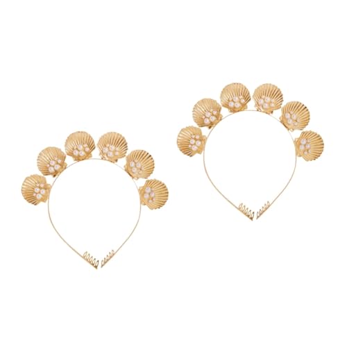 Veemoon 2 Stück Goldfarbenes Stirnband mit Muschel und Perlen Rutschfestes Haarschmuck Accessoire für Frauen Eleganter Modeschmuck für Strand Party und Hochzeit Vielseitiges Haarband von Veemoon