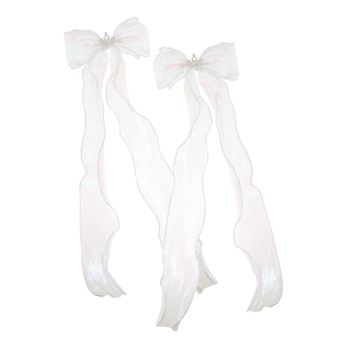 Veemoon 2 Stück Haarklammern mit Spitzen Schleife und Funkelnder Krone Lange Bänder Vielseitige Haarschmuck Clips für Teenager Mädchen Eleganter Look für Alltag und Festtage von Veemoon