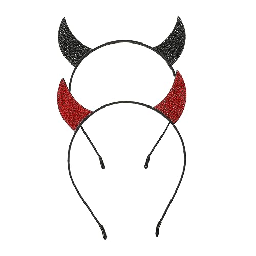 Veemoon 2 Stück Halloween Teufelshörner Haarreifen für Kostümpartys Handgemacht Vielseitig Einsetzbar für Karneval und Cosplay Schwarz und Rot von Veemoon