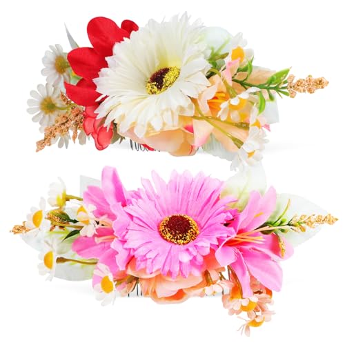 Veemoon 2 Stück Handgefertigte Rosen Haarspangen mit Blumen Design Stabile Seitenkämme mit Dekorativen Blüten und Blättern Eleganter Brautschmuck für Hochzeit und Festliche Anlässe von Veemoon