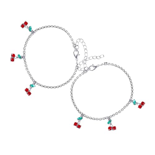 Veemoon 2 Stück Kirsche Fußkettchen schmuck Fußkette Gunst der Geburtstagsfeier bling zierliche Fußkettchen Knöchelkette Freunde Bettelarmband Geldbörse Rucksackzauber Strasssteine Silber von Veemoon