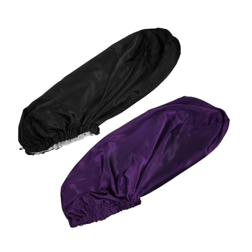 Veemoon 2 Stück Langes Elastisches Satin Bonnet mit Breitem Bund Atmungsaktive Haarkappe für Damen zum Schlafen Haar und Schönheitsschutz Zuhause und Schwarz von Veemoon