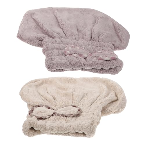 Veemoon 2 Stück Mikrofaser Haarturban Schnell Trocknende Saugfähige Haarhandtücher für Damen Leichte Tragbare Badekappen für Dusche und Reisen in Khaki und Violett von Veemoon