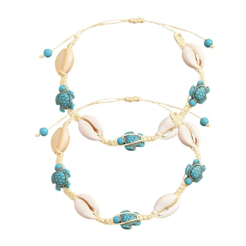 Veemoon 2 Stück Muschelarmband Fußschmuck am Strand hawaiianisches Armband Strand Armband Hülse von Veemoon
