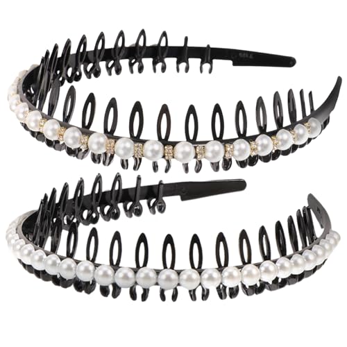 Veemoon 2 Stück Perlen Haarreif Damen Rutschfeste Haarschmuck mit Kristallverzierung für Hochzeit Party Braut und Mädchen Accessoires für Festliche Anlässe von Veemoon