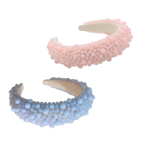 Veemoon 2 Stück Perlenstirnbänder Vintage Haarschmuck mit Zarten Perlen in Rosa und Blau Leicht und Komfortabel für Frauen Mädchen Braut und Festliche Anlässe von Veemoon