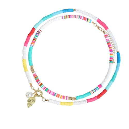 Veemoon 2 Stück Polymer Clay Halskette Damen Verstellbare Clavicle Kette für Strand Boho Handgemacht Einzigartiger Schmuck für Frauen Sommer Outfits Anlässe von Veemoon