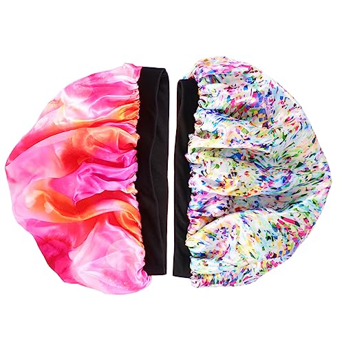 Veemoon 2 Stück Satin Schlafhauben für Damen Elastische Haarkappen mit Breitem Rand Schützend und Leicht für Langes Haar Hautfreundlich und Reisetauglich von Veemoon