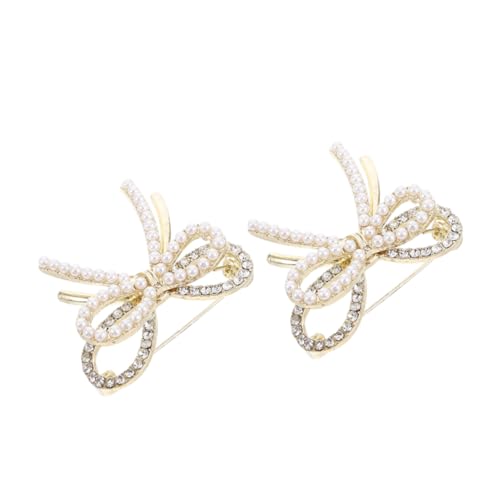 Veemoon 2 Stück Schleifen brosche Kristallperlenbroschen Brosche für Schals Bowknot-Abzeichen Perlenstift Vintage Schleifenbrosche Perlenbroschennadeln Broschenstifte Zinklegierung Golden von Veemoon