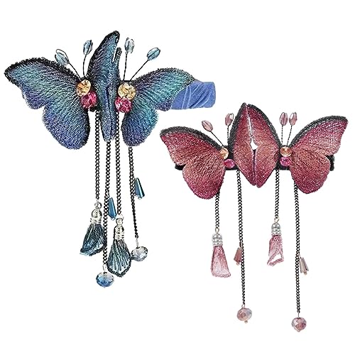 Veemoon 2 Stück Schmetterling Haarklammern mit Quasten Strassbesetzt Haaraccessoires für Damen Langlebige Leichte Hochzeit Haarklammern zur Verschönerung Stylings von Veemoon