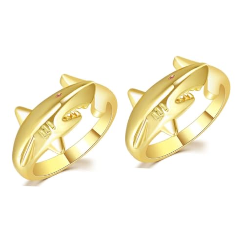 Veemoon 2 Stück Shark Ring für Damen Offener Verstellbarer Fingerring mit Einzigartigem Design für Partys Besondere Anlässe von Veemoon