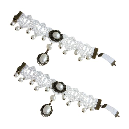 Veemoon 2 Stück Spitzenarmring Oberarmbündchen aus Spitze Hochzeit Spitzen-Handgelenkmanschetten-Schmuck Abdeckung ansteckbare Ärmel für Kleid Handmanschette weißer Spitze von Veemoon