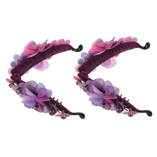 Veemoon 2 Stück Stabile Haarspangen aus Stoff mit Perlen Purpurrote Bananenclips fester Sitz für Pferdeschwanz Zöpfe und Hochsteckfrisuren Modische Haarklammern für Damen und Mädchen von Veemoon