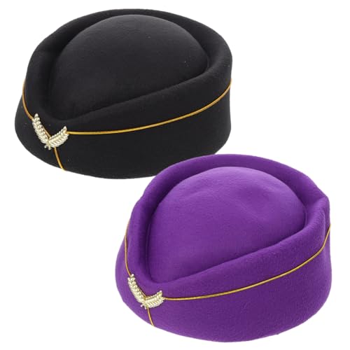 Veemoon 2 Stück Stewardess Hut Party Stewardess-Cosplay-Accessoire Stewardess Mütze aus Filz Gastgeberin Hut Szene für flugzeug Flugbegleiterhut aus Filz Stewardess Kostümzubehör gefühlt von Veemoon