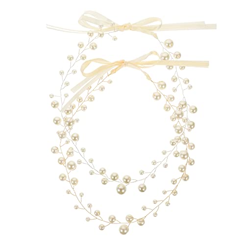 Veemoon 2 Stück Teiliges Braut Perlen Haarband Verstellbares Kupferdraht Stirnband mit Edlem Perlen Design Damen Haarschmuck für Hochzeit Komfortables Langlebiges Accessoire für von Veemoon