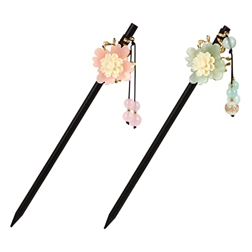 Veemoon 2 Stück Teiliges Chinesische Haarstäbchen mit Floraler Perlenverzierung Handgefertigte Haarnadeln für Dutt Eleganter Ethno Stil Sicherer für Frauen Mädchen und Teens von Veemoon