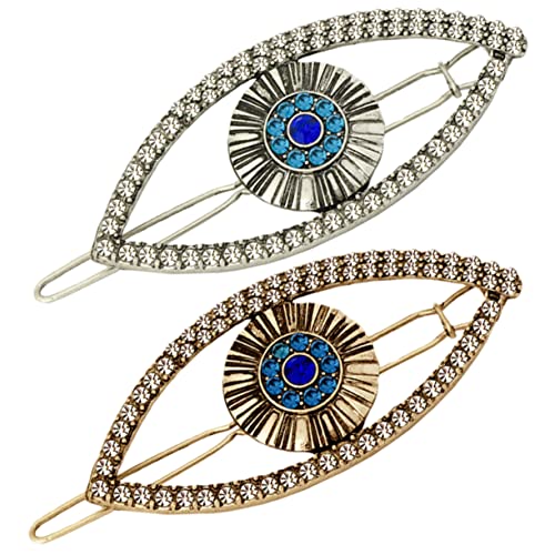 Veemoon 2 Stück Teiliges Evil Eye Haarspangen mit Funkelnden Strasssteinen Vintage Haarklammern Antik Gold und Silber Haaraccessoires für Damen Geeignet für Hochzeit Party Alltag und von Veemoon