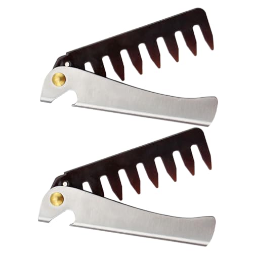 Veemoon 2 Stück Teiliges Faltbares Öl Haarkamm mit Edelstahlgriff für Sanftes Styling und Kämmen Kompakt und Tragbar für Herren für Friseursalons und Heimgebrauch von Veemoon