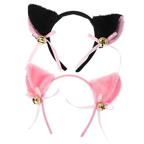 Veemoon 2 Stück Teiliges Katzenohren Haarreif für Mädchen Leichtes Bequemes Niedliches Stirnband mit Glocken Accessoire für Cosplay Partys Karneval und Alltag aus Hochwertigem Stoff von Veemoon