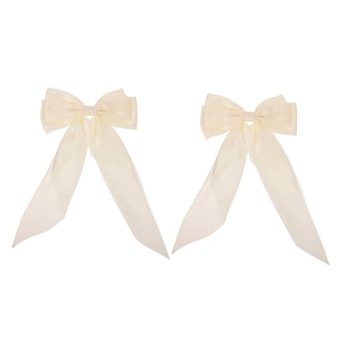 Veemoon 2 Stück Teiliges Lange Satin Haarschleifen Creme Stilvolle Ponytail Clips für Damen Haarklammern mit Schleifen Design für Vielseitige Frisuren und Festliche Anlässe von Veemoon
