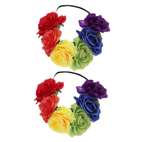 Veemoon 2 Stück Teiliges Regenbogen rosen stirnband Floral Haarreif Elastisch Leicht Halloween Mädchen Kopfschmuck Party Kostüm von Veemoon