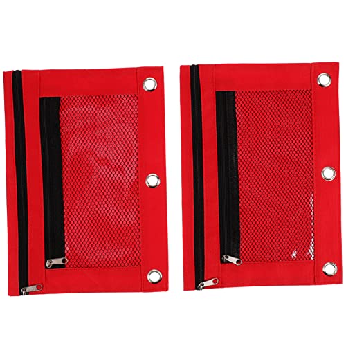 Veemoon 2 Stück Teiliges Reißverschluss Stifttasche mit Doppelten Fächern Leicht Reißfest und Waschbar Aktenordner Kompatibel Rote Netz Design Bürobedarf Aufbewahrungstasche von Veemoon