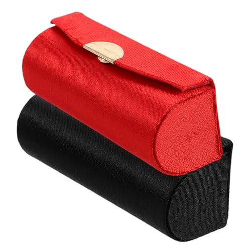 Veemoon 2 Stück Tragbarer Lippenstifthalter mit Spiegel Retro Seide Lippenstiftbox Leicht Kompakt für Damen Reise Makeup Organizer Rot Schwarz für Alltag Party und Unterwegs von Veemoon
