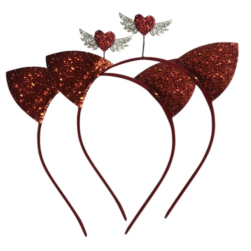 Veemoon 2 Stück Valentinstag Katzenohren Haarreif Teiliges mit Roten Herzflügeln Leichtes Party Accessoire für Damen Geeignet für Hochzeit Karneval Cosplay und Festliche Anlässe von Veemoon