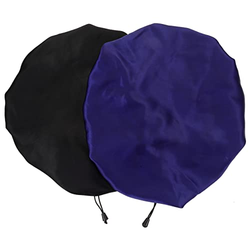 Veemoon 2 Stück Verstellbare Doppellagige Satin Schlafhaube für Damen Atmungsaktive Badekappe und Haarnetz Elastisches Band für Hautpflege Spa Make Up und Schlaf von Veemoon