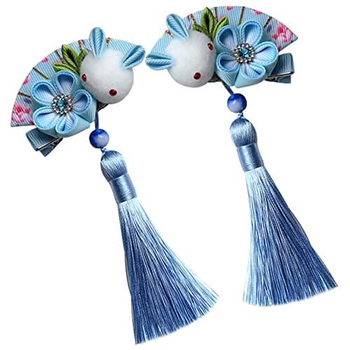 Veemoon 2 Stück Vintage Rabbit Flower Haarclip mit Quasten Haarschmuck für Mädchen und Damen für Hochzeiten Partys und Cosplay Blau von Veemoon