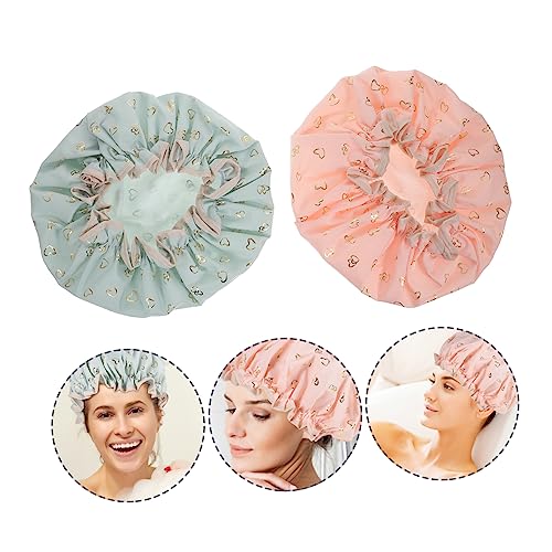 Veemoon 2 Stück Wasserdichte Duschhaube für Damen und Herren Elastische Badekappe mit Doppellagigem Material Wiederverwendbar für Duschen Make Up Spa und Haarschutz bei Allen Haartypen von Veemoon