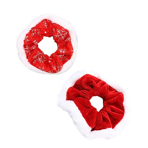 Veemoon 2 Stück Weihnachtliche Flanell Haargummis mit Schneeflockenmuster Weiche Haarschleifen für Damen Stilvolle Haarbindung und Festlicher Haarschmuck Rot und Weiß von Veemoon