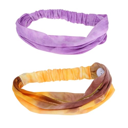 Veemoon 2 Stücke Batik Stirnbänder mit Atmungsaktive Sport Stirnbänder für Yoga Fitness Multifunktionale Kopfbedeckung für Damen Herren Gelb von Veemoon