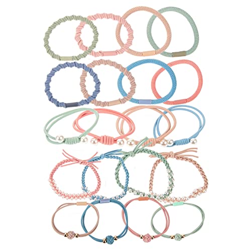 Veemoon 20 Stück Stirnband Haarschmuck Mädchen Zubehör Krawatten Und bunte elastische Haargummis Perlengummis Perlenhaarringe Perlenhaargummis elastisch Gummiband von Veemoon