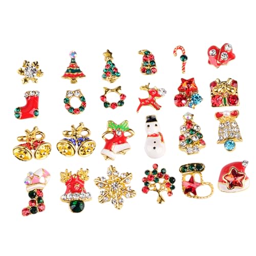 Veemoon 24 Stück Teiliges Nail Ornament Weihnachts Design mit Schneeflocken und Glocken Metallic Maniküre Charms für Damen Kompakte Leicht für Natürliche und Künstliche Nägel Einfach von Veemoon