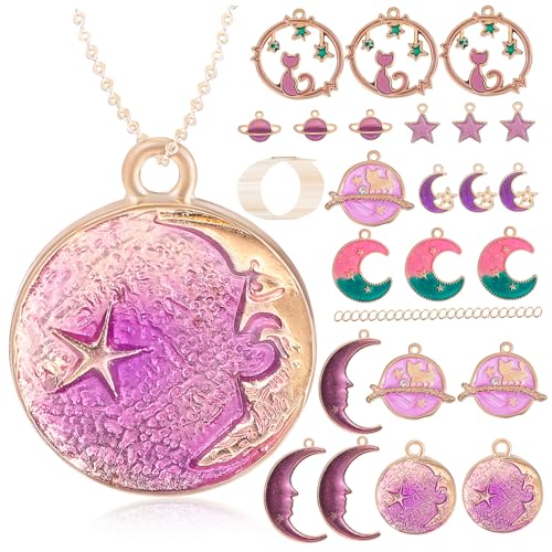 Veemoon 24 Stücke Selbstgemacht für Damen Mondanhänger Verstellbare Ketten Schmuck für Besondere Anlässe Geschenkideen für Frauen von Veemoon