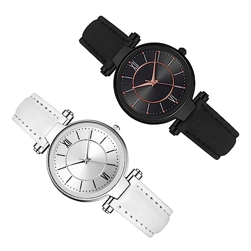 Veemoon 2St Anschauen damenarmbanduhr Ladies Watch Presents for Women Women Damenmodeuhr Digitaluhr Frauen lässige Damenuhr Uhr mit Kunstlederarmband lässige Quarzuhr Legierung von Veemoon