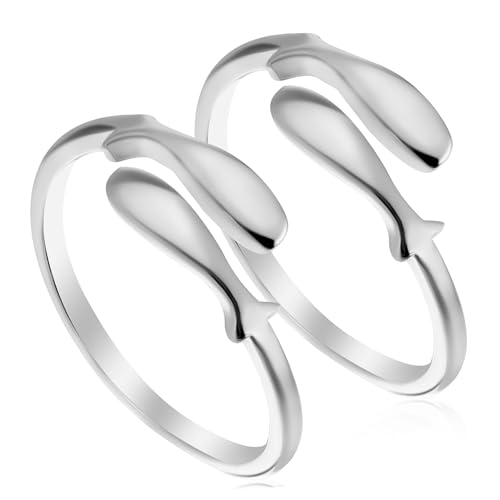 Veemoon 2stücke Silberne Fischringe Für Frauen Verstellbare Stilvolle Finger-accessoires Einfaches Design Perfektes Für Jeden Anlass von Veemoon