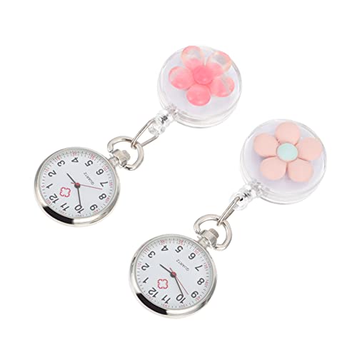Veemoon 2stücke Krankenschwester Fob Uhr Einziehbare Taschenuhr Hübsches Blumenmuster Quarz Bewegung Uhr von Veemoon