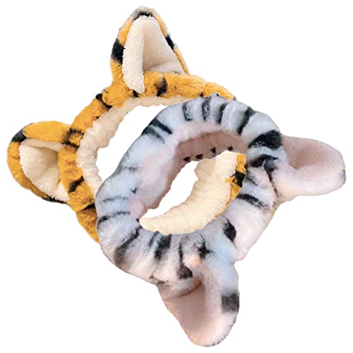 Veemoon 2stücke Plüsch-stirnband Mit Tigerohren Stretch-haarband Zum Waschen Gesichts Make-up-stirnband Für Frauen Und Mädchen Haar-accessoire Für Sport Und Yoga von Veemoon