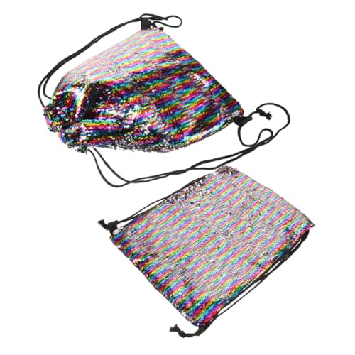 Veemoon 2stücke Glitzernde Tasche Mit Pailletten-Design Kordelzug-Beutel Für Sport Und Fitnessstudio Geräumiger Turnbeutel Aus Robustem Polyester Für Damen von Veemoon