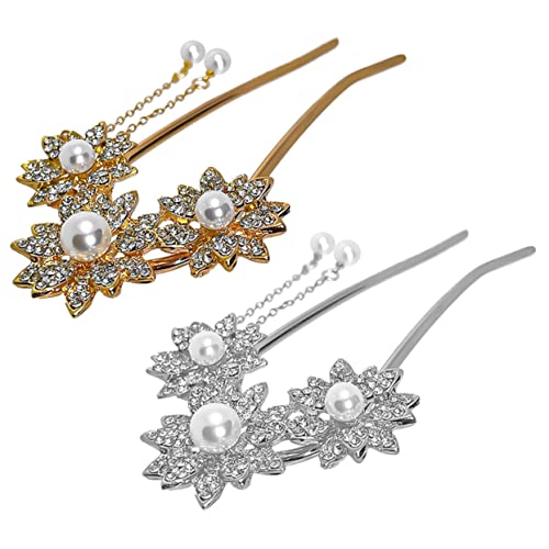 Veemoon 2stücke Haarstäbchen Mit Blumen Und Perlen Design Für Frauen Haargabeln Für Hochzeit Und Party Haaraccessoires Mit Quasten Und Strass Für Verschiedene Frisuren von Veemoon