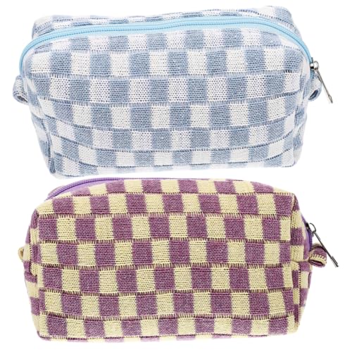 Veemoon 2stücke Karierte Tasche Mit Reißverschluss Schminktasche Aus Wollmaterial Für Damen Kosmetiktasche Zum Aufbewahren Von Make-up Und Hautpflegeprodukten von Veemoon
