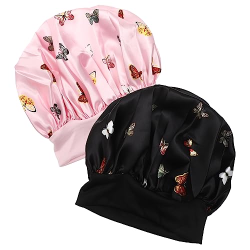 Veemoon 2stücke Schlafmütze Aus Satin Für Damen Groß Und Bequem Zum Schlafen Waschen Und Schminken Schützt Haar Und Kissenbezug Pflegt Locken Und Verhindert Frizz von Veemoon