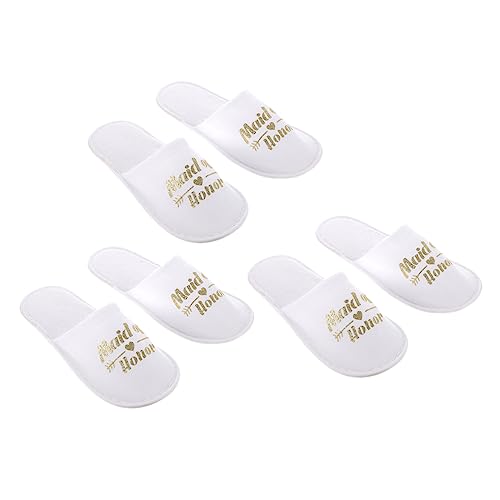 Veemoon 3 Paare Geschlossene Slipper für Hochzeitsfeier Rutschfeste Einweg Pantoffeln mit Goldener Bequeme Party und Pyjamaparty Schuhe für Brautjungfern und Gäste Vielseitig Einsetzbar von Veemoon