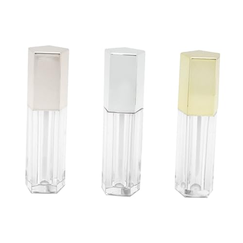 Veemoon 3 STÜCKE Teiliges Kleine Lippenbalsamflaschen Pentagonal Transparente Lippenöl Behälter DIY Lippenpflege Nachfüllbare Lippenstift Leerflaschen für Damen Reise Geeignet Silber Gold von Veemoon