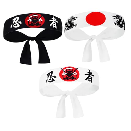Veemoon 3stücke Stirnbänder Für Damen Und Herren Ninja Und Samurai-design Atmungsaktiv Für Sport Und Alltag in Polyestermaterial von Veemoon