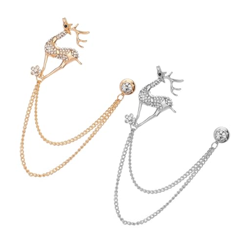 Veemoon 3 Sätze Elk Brosche Mit Kette Eleganter Anstecker Für Anzug Hemd Zeitloses Design Geschenkidee Für Feiertage Besondere Anlässe 2 Stücke * 3 von Veemoon
