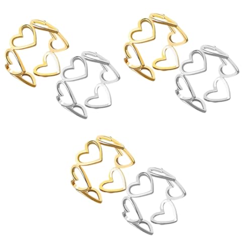 Veemoon 3 Sätze Herzöffnungsringe Für Damen Minimalistische Hohl Ausgearbeitete Ringe Platin Goldfarbe Für Mutter 2 Stück * 3 von Veemoon